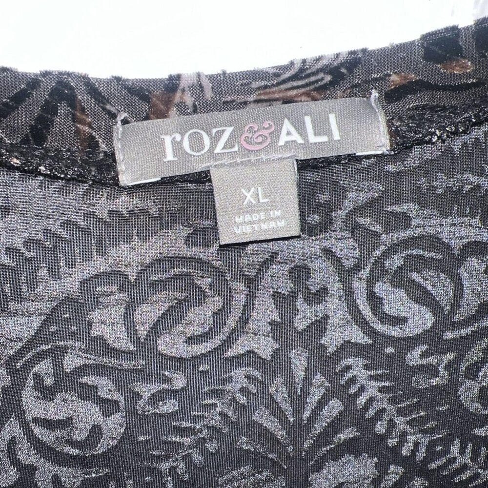 Roz & Ali Sheer Black Gold Lace 3/4Sleeve Blouse - Picture 5 of 13